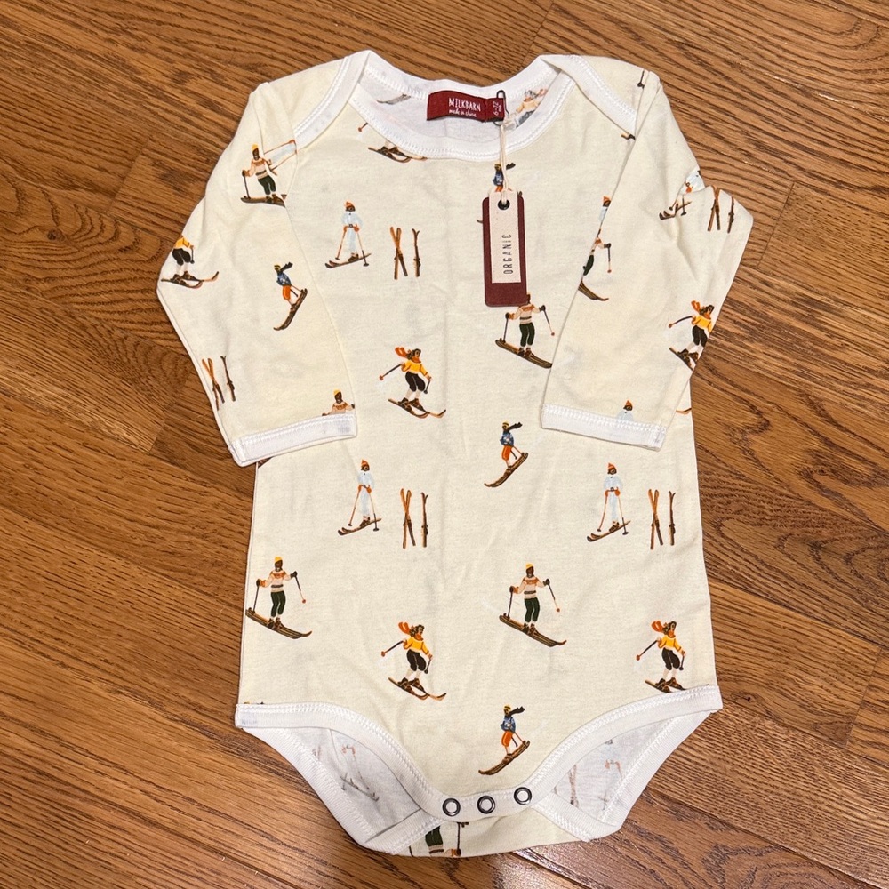 Milkbarn Cream Ski Print Kids One Piece